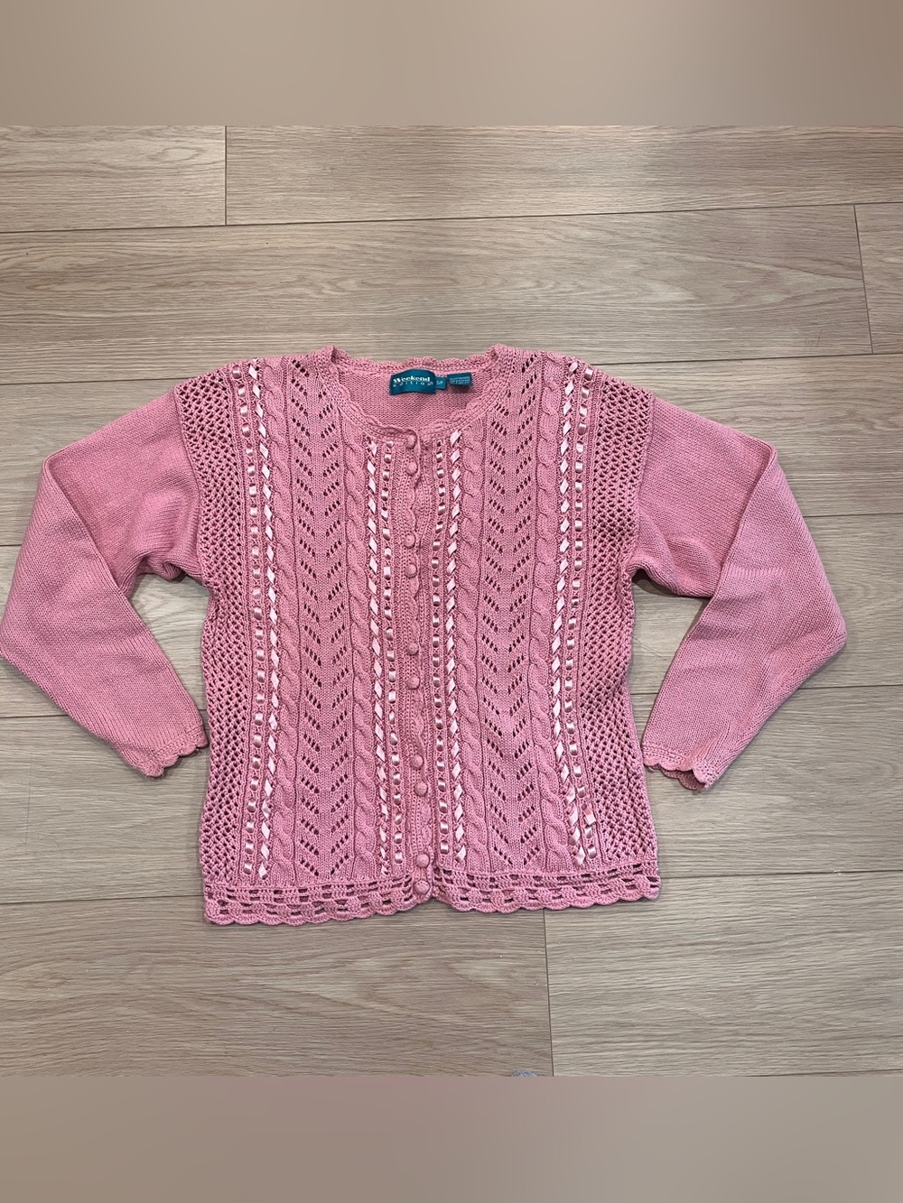 Weekend Edition Pink Ribbon Cable Knit Cardigan Coquette Ballletcore S